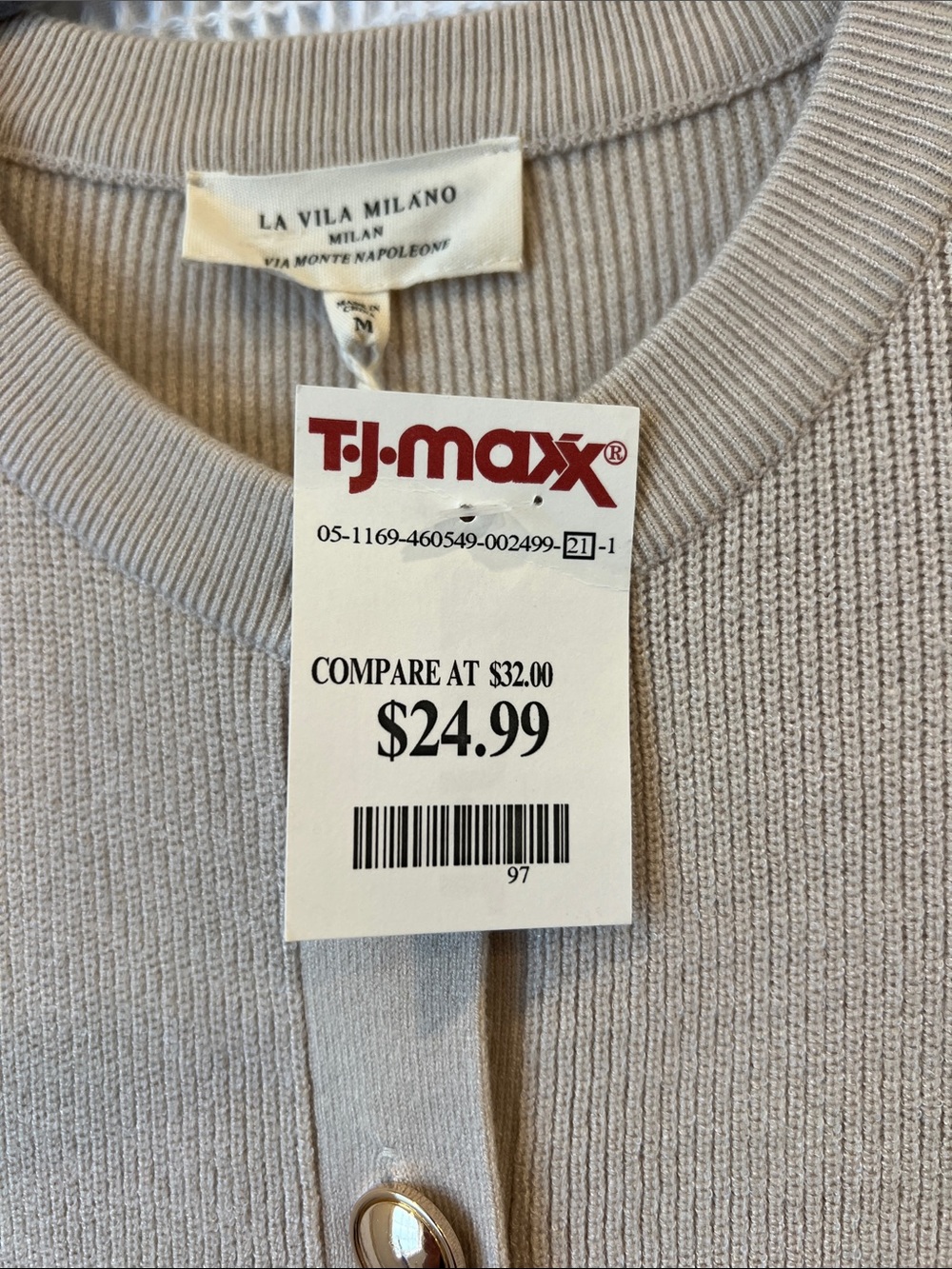 Classic Ribbed Button-Front Cardigan - Beige - Picture 3 of 5